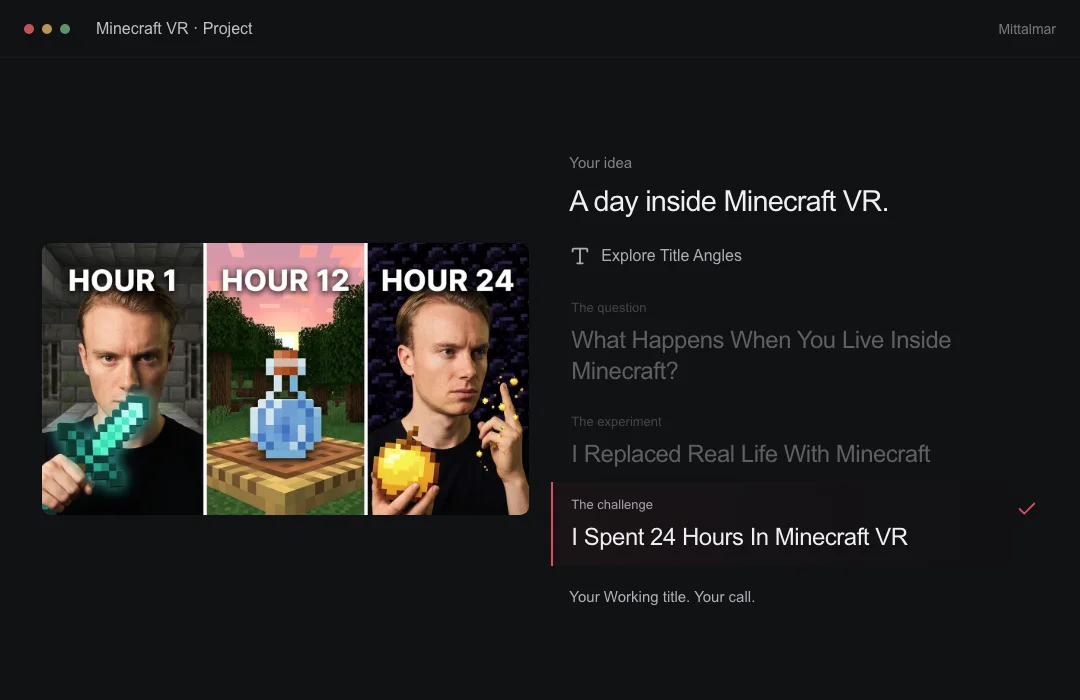 A Minecraft VR video idea with three different Title Angles