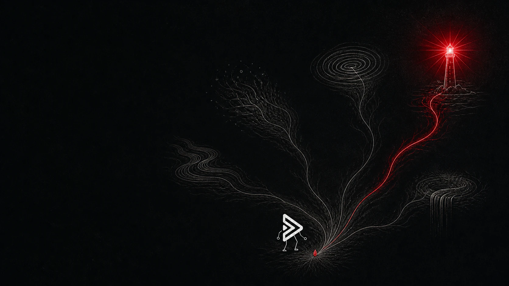 Etched illustration of several title directions branching from one idea toward a selected path
