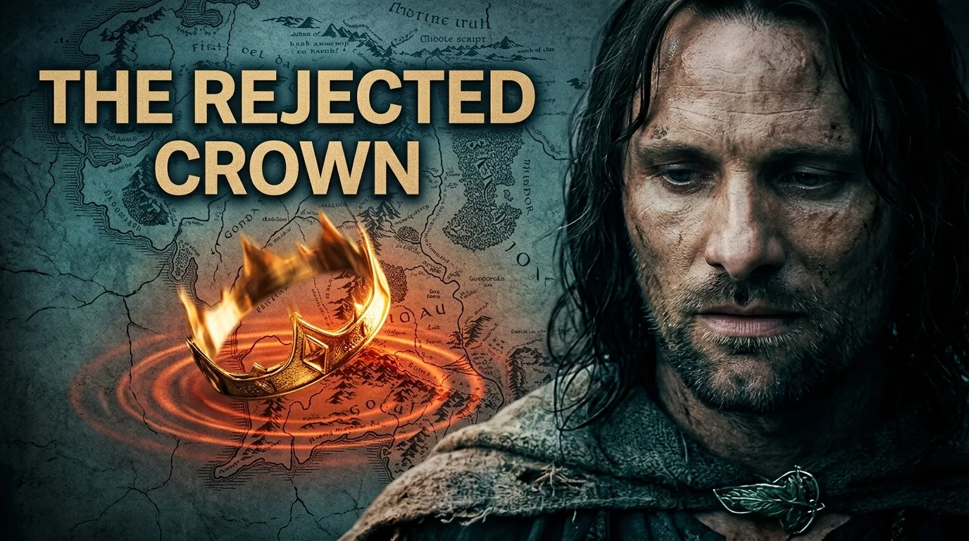 Mittalmar thumbnail showing a rejected burning crown beside Aragorn