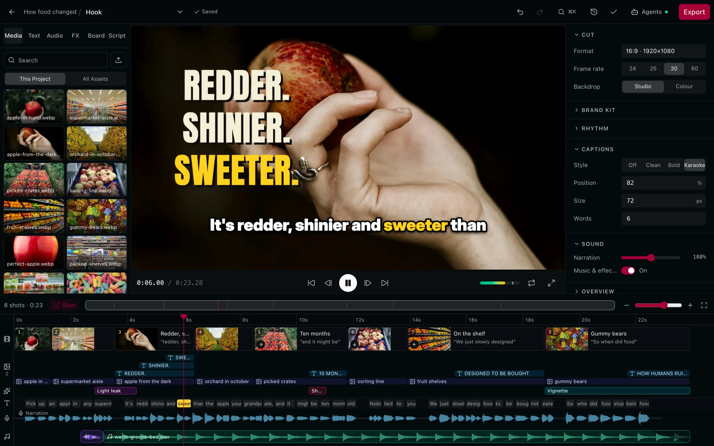 The editor's media library and viewer